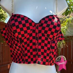 Red and Black Checkered Bustier Top